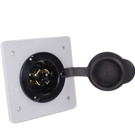 Journeyman-Pro - NEMA Power Flanged Inlet Receptacle 3P/4P, 20-30 A, 125/250 V, Integrated 2-Gang Nylon Faceplate, w/Front Cover (L14-30, 4-Pole 30A 125/250V)