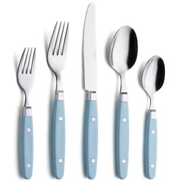 Annova Cutlery Set 20 Pieces Stainless Steel Color Handle with Rivet/Retro Style Flatware (Light Blue)