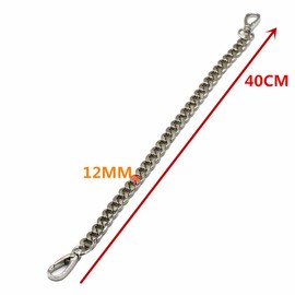 Model Worker 1/2" Wide Iron Flat Chain Strap Handbag Chains Accessories Purse Clutches Handles Wrist Straps Replacement Straps, with Metal Buckles(15.7" 2-Pack Silver)