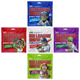 Big League Chew Bulk Baseball Gum Variety Pack - 5 Baseball Candy Flavors in 2.12oz Packets - Big League Chew Blue Raspberry, Grape Bubble Gum, Original Softball & More - Softball Candy