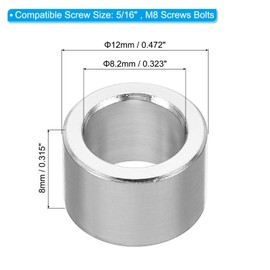 PATIKIL M8 Round Aluminium Spacer Metal Spacer Aluminium 8.2 mm ID x 12 mm AD x 8 mm L Thickness Aluminium Spacer Screw Spacer for 5/16 Inch or M8 Screw Bolts Pack of 5