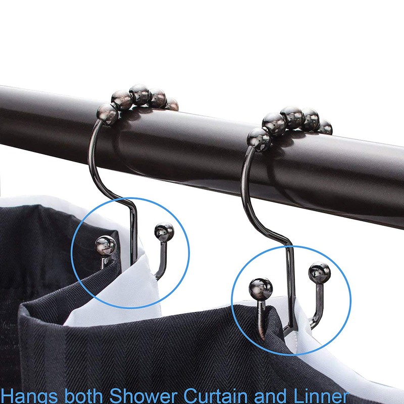 TopAAA Metal Double Glide Roller Shower Curtain Hooks Rings,100% Stainless