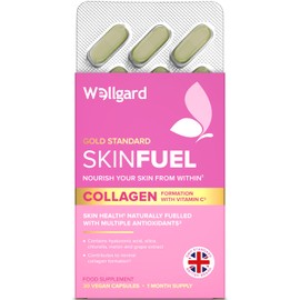 Wellgard Skin Fuel - Hyaluronic Acid, Bamboo Silica, Vitamin C, Zinc, Collagen Support, Vitamins for Skin, Vegan, 30 Capsules