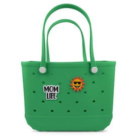 Jesslynne Beach Rubber Bag Tote Bag,Extra Large Waterproof Travel Women Handbag with Charms for Sports Beach Groceries Pool (Green -1, X-Large)