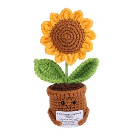 TOYMIS Positive Crochet Sunflower, Cute Crochet Sunflowers Decoration with Encouragement Card, Emotional Support, Plush Knitted Plant, Artificial Flower for Women, Men, Home, Office