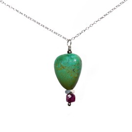 ildsjela I AM BALANCED December Genuine Turquoise Gemstone Nugget, Ruby, Pyrite, and .925 Sterling Silver Throat (Vishuddha), Heart (Anahata), Solar Plexus (Manipura) Chakra Reiki Healing Necklace