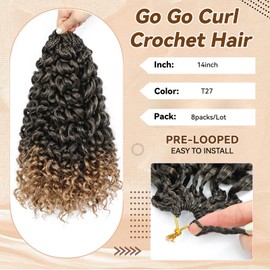 Pre looped Gogo Curl Crochet Hair 14 Inch 8 Packs Water Wave Ocean Wave Curly Crochet Hair for Black Women Deep Twist Synthetic Braiding Hair Extensions (T27, 14inch)
