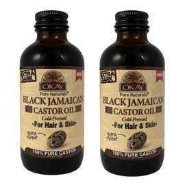 Okay Pure Naturals Extra Dark 100% Pure Black Jamaican Castor Oil - Castor Oil for Hair Growth for Men & Women, Moisture for Skin, Face, Scalp, Eyelashes, Eyebrows - 4 oz Glass Bottle (Pack of 2)