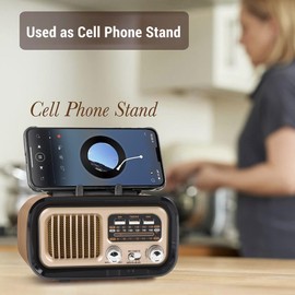 Cocoarm Retro -Lautsprecher Vintage-Radio mit 5.0 AM/FM/KW Solarstrom Tragbares Radio für Notfälle Outdoor Camping Reisen Wohnkultur (Black)