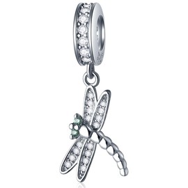 Mayfer|Charm de Plata .925 con diseño de Libelula Decorado con Finos Cristales, Perfecto para Pulsera y/o Cadena.