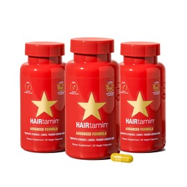 HAIRtamin Advanced Formula Hair Growth Supplement for Women & Men, Supports Stronger, Longer, Visibly Thicker Hair, With 5000 mcg Biotin, Vitamins & Antioxidants, 100% Vegan – 3 Month Supply