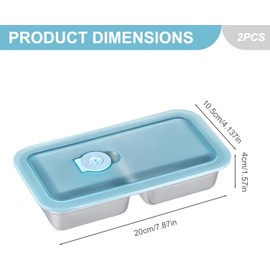 WADY 2 Pack Stainless Steel Snack Containers, 2-Compartment Bento Box with Clear Lid, Travel & Camping Food Storage