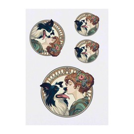 4 x 'Girl With Border Collie' Temporary Tattoos - Water Resistant, Skin-Safe, Non-Toxic Transfers, Mixed Sizes (TO00079826)