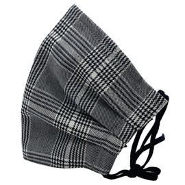 Cluster [Warm] Glen Check Lame Navy Large Size Warm 3D Cloth Mask Made with Fashionable Materials such as Wool Material, Easy to Match with Autumn and Winter Clothes, Made in Japan, Pollen Cut, 99.9%