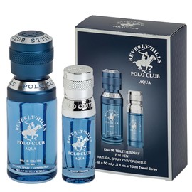 Beverly Hills Polo Club BHPC Men's Eau De Toilette Aqua Bonus Pack - Long-Lasting Fragrance for Him, 2.2 Fl Oz Total (1.7oz + Travel 0.5oz)