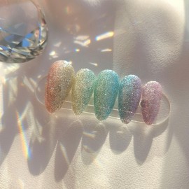  Reflective Rainbow  Handmade Nail Tip - Petite Square /  반사 레인보우 수제네일팁 - 쁘띠 스퀘어