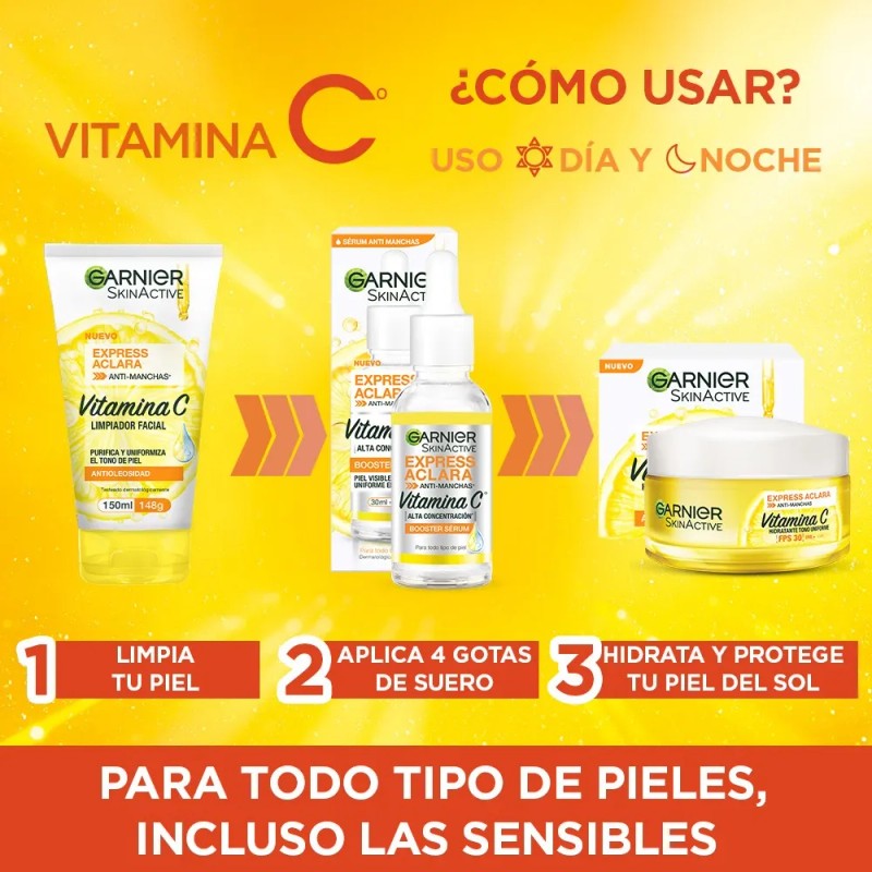 Kit Garnier Express Aclara: Serum, Crema Y Gel Vitamina C