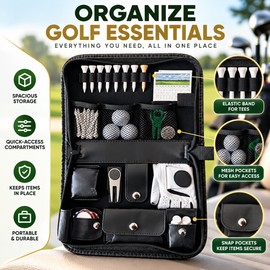 Golf Accessories Storage Bag for Golf Tools – Portable Black Leather Organizer for Golf Practice and Course Essentials