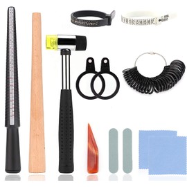 LUTER 11-Piece Jewellery Ring Sizer Tools Set, Ring Mandrel, Ring Sizer, Ring Repair Tool, Rubber Mallet, Plastic Ring Sizer Gauge, Jewellery Cleaning Cloth, Polishing Rods, Polished Agate
