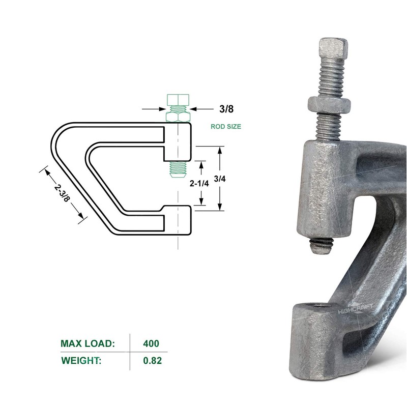 Highcraft DMQV-H38-10 Heavy Duty Industrial Purlin Beam Clamp for 3/8''