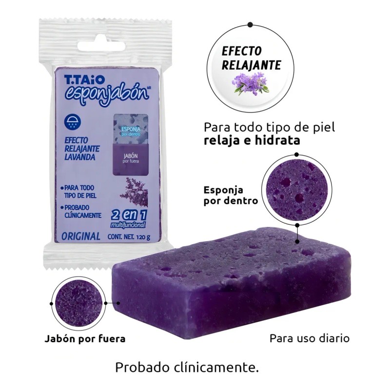 Esponjabón T.Taio lavanda relajante esponja más jabón 2 en 1