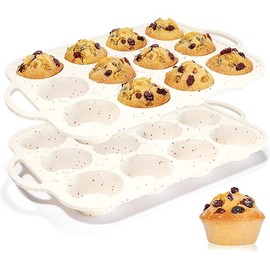 CAKETIME Silicone Muffin Pan, with Metal Reinforced Frame Regular Size 2.8Inch Silicone Cupcake Pan Nonstick 12 Cups for Baking Homemade Muffins, Cupcakes, Egg Bites 2 Pack Dishwasher Safe BPA Free