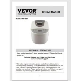 VEVOR MBF-020 Breadmaker Manual 32 pages, No machine, Only Owner manual
