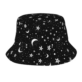 Black and White Moon Star Print Bucket Hat Fisherman Fishing Sun Cap for Adult Women Men Girl Boy Unisex