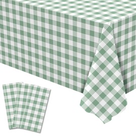 Buxiuer 3 Pcs Sage Green Gingham Tablecloth Green Checkered Plaid Table Cloth Disposable Plastic for Baby Shower Bridal Wedding Picnic Birthday Party Decorations 54 x108 Inch