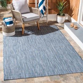 SAFAVIEH Courtyard Collection Area Rug - 4' Square, Navy & Grey, Non-Shedding & Easy Care, Indoor/Outdoor & Washable-Ideal for Patio, Backyard, Mudroom (CY8022-36821)