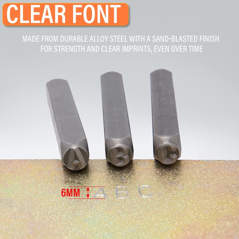 Metal Letter Punch Set 1/4 (6mm),36PC Steel Number and Letter