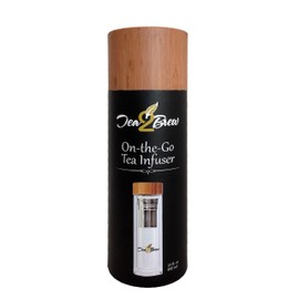 Tea2Brew | On the Go Tea Infuser | Double Walled Glass Body with Bamboo Lid | Perfect for Tea, Coffee, or Fruit Infusions | FREE Neoprene BLACK Sleeve Included | 15.2oz/450ml