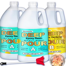 Deep Pour Epoxy Resin - 1.5 Gallon Crystal Clear Resin Epoxy Kit for 2-4" Pour Depths: Not Yellowing and No Bubble Self Leveling, for River Tables, Flower Preservation, and Mold Crafts Mix 2:1 Ratio