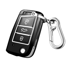 FT FUNTOR Car Key Cover for VW,3 Buttons TPU for VW Key Cover Fit for Volkswagen Golf 7 Mk7 Polo Jetta 4 Touran T-Roc Tiguan Seat Leon 3 Ibiza 4/5 Toledo 4 Ateca Skoda Rapid Spaceback (Black)