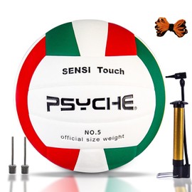 EWIEIAA balón de Voleibol， Pelota Voleibol Suave Interior y Exterior，Material Resistente al Desgaste，con Red de Bolas y Cilindro Inflable. (Rojo Verde Blanco)