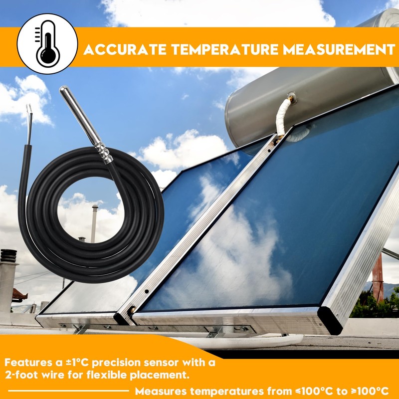 PT1000 Temperature Sensor Compatible with​ Solar Water Heater Controller, Replacement