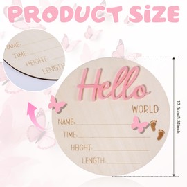 Baby Announcement Sign, 5.31 Inch Wooden Hello World Sign for Newborn Birth Announcement Sign New Baby Sign Birth Baby Name Plaques Baby Welcome Sign for Girls Boys Hospital Nursery Home