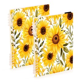 Kigai Vintage Sunflower Spiral Notebook 8.3" x 5.7" Plastic Hardcover Journal College Ruled Paper Office Business Supplies, 30 Sheets/60 Lined Pages, 1 Pack