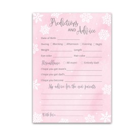 SNOWFLAKES Prediction and Advice Cards - Pack of 25 - WINTER Wonderland PINK Girl Baby Shower Game, Wishes for Mommy & Daddy Message Baby It’s Cold Outside Activity Keepsake Frost Holiday G780-PDAV