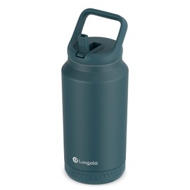 Luxgola 64 oz Insulated Water Bottle, Half Gallon Stainless Steel Vacuum Tumbler with Flip Straw Lid and Top Handle, Keeps Drinks Cold/Hot, Wide Mouth, Leak Proof, BPA-free, Non-slip Base (Dark Green)