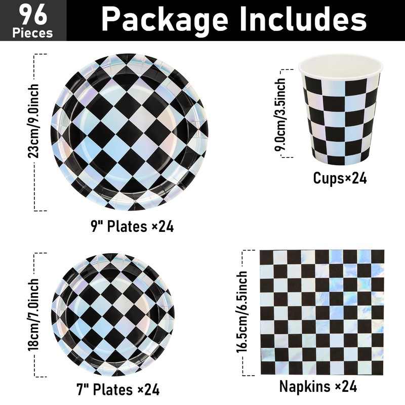Party Tableware 96 Checkerboard Party Tableware Set Checked Piece Black