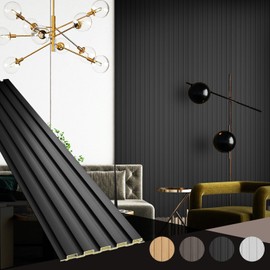 OUZUGIE WPC Acoustic Slat Wall Paneling, 8-Pack 114 x 6 Inches 3D Wall Panels for Interior Wall Decor,Living Room,TV Background,Study Room,Office Spaces,Bedroom,Low Grille (Black)