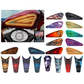 Motorcycle Gas Tank Decals/Sets - for Harley Davidson Sportster 883 1200 Honda Shadow Suzuki Kawasaki Indian Yamaha (Old School Orange Cream - 2pc Side Tank Decals)