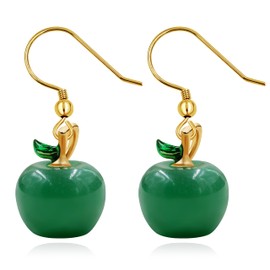 Natural Aventurine Stone Green Apple Earrings Fruit Statement Earring Thanksgiving Gifts for Daughter from Mom Y4029