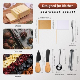 18 Pieces Charcuterie Board Accessories Spreader Knife Set Cheese Butter Spreader Knife Charcuterie Utensils with Wooden Handles Mini Serving Tongs Spoons Forks for party Wedding Christmas (Black)