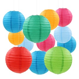 Pack of 21 Paper Lanterns, Rainbow, Paper Lanterns, Colourful Round Paper Lantern for Wedding, Christening, Birthday, Communion, Valentine's Day Party Decoration, Garden Party, Bride to Be Decoration