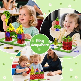 hunloot Mini Magnetic Tiles Building Blocks Travel Construction Set，STEM Toddler Puzzle Birthday Gift Toys for Children Ages 3 4 5 6 7 8