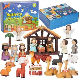 Nativity Advent Calendar 2025 Kids - Nativity Scene Story Gifts for Toddlers 24 Days Xmas Count Down Box, Christian Religious Christmas Countdown Calendar Surprises Gifts for Children (Figurine Set)