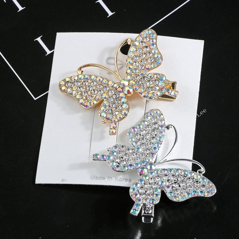 Bartosi Clips para el pelo con diseño de mariposa, brillantes,