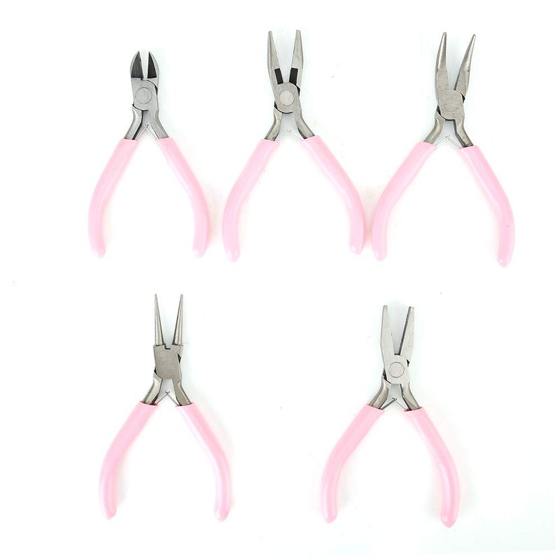 5pcs Mini Pink 4in Versatile Use Metal Pliers Set Kit